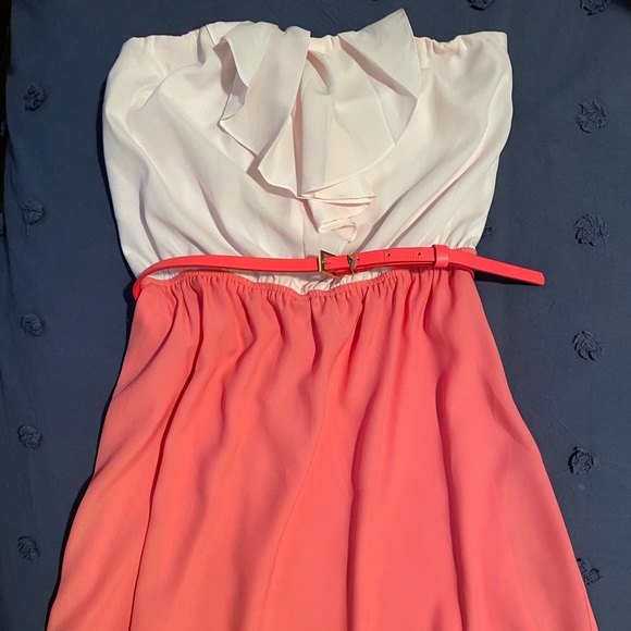 Express Strapless Pink Dress With Belt - Picture 2 of 5